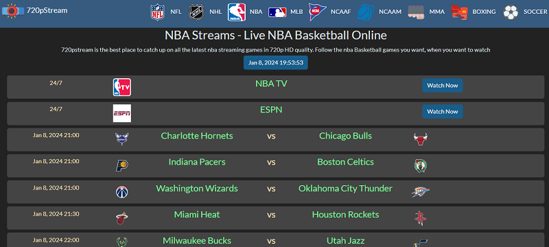 720pStream - webs para ver NBA